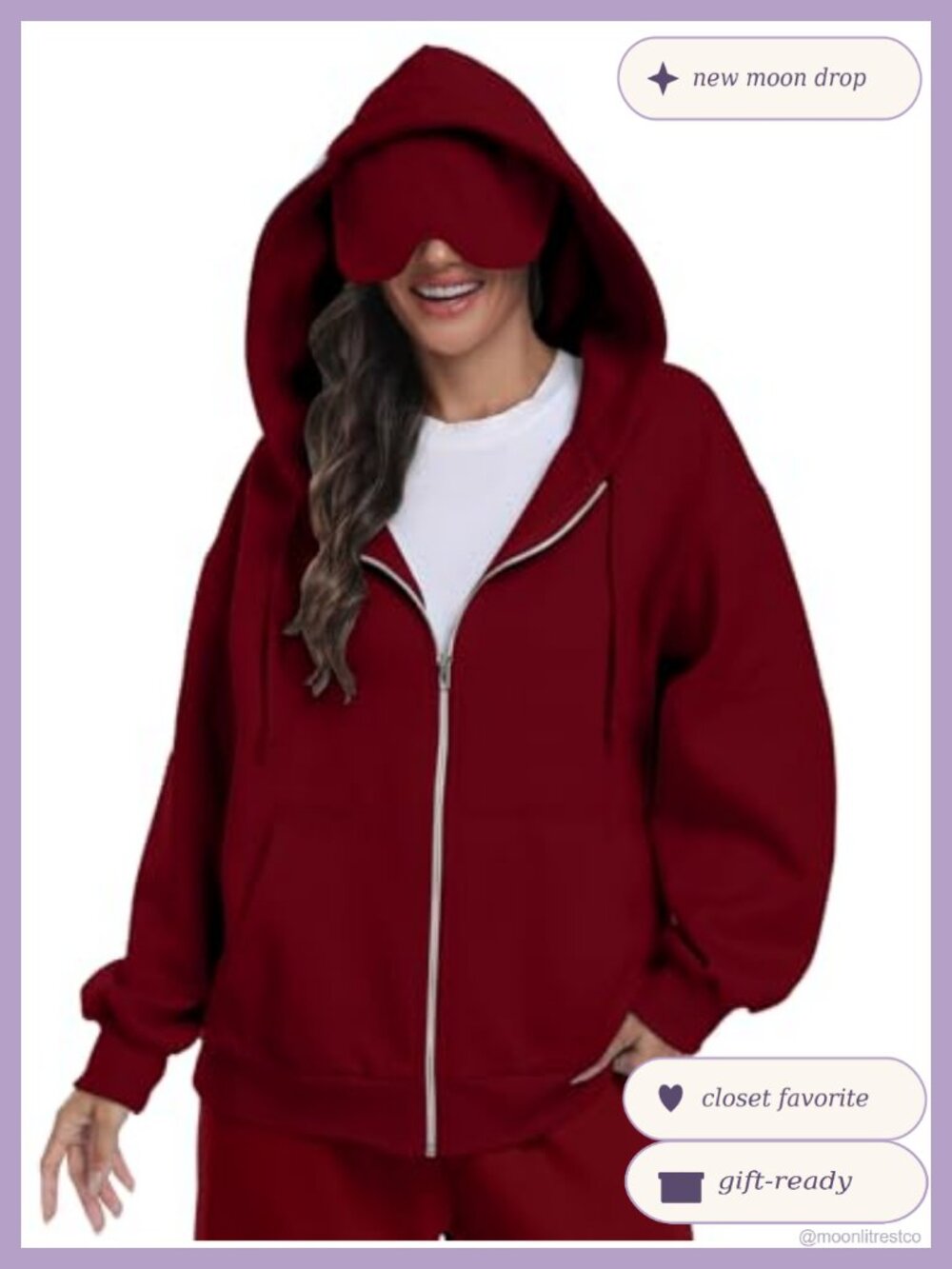 Unisex Zip Up Hoodie With Eye Mask Fleece Lined Travel Hooded Sweatshirt